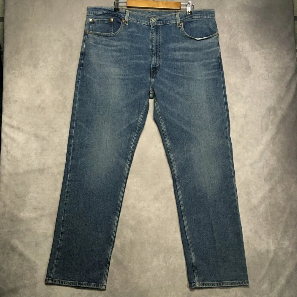 Levis Mens 505 Regular Fit Blue Jeans size 42x32 Stretch Denim Pants Cool Fading